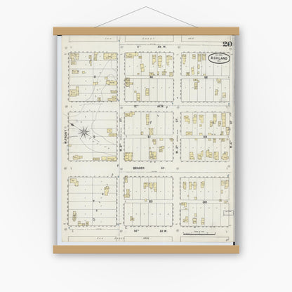 Old map wall art mockup — magnetic wood frame on white wall — Sanborn Fire Insurance Map from Ashland, Ashland County, Wisconsin (1890), Sheet #0020