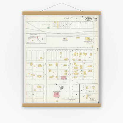 Old map wall art mockup — magnetic wood frame on white wall — Sanborn Fire Insurance Map from Morris, Stevens County, Minnesota (1902), Sheet #0002