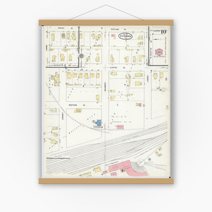 Old map wall art mockup — magnetic wood frame on white wall — Sanborn Fire Insurance Map from Effingham, Effingham County, Illinois (1911), Sheet #0010