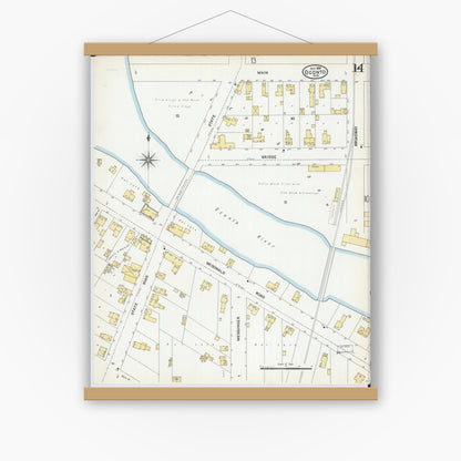 Old map wall art mockup — magnetic wood frame on white wall — Sanborn Fire Insurance Map from Oconto, Oconto County, Wisconsin (1904), Sheet #0014