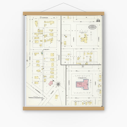 Old map wall art mockup — magnetic wood frame on white wall — Sanborn Fire Insurance Map from Escanaba, Delta County, Michigan (1906), Sheet #0022
