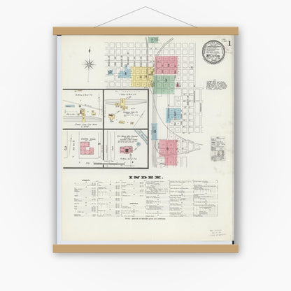 Old map wall art mockup — magnetic wood frame on white wall — Sanborn Fire Insurance Map from Wellston, Jackson County, Ohio (1897) - Complete Map Set
