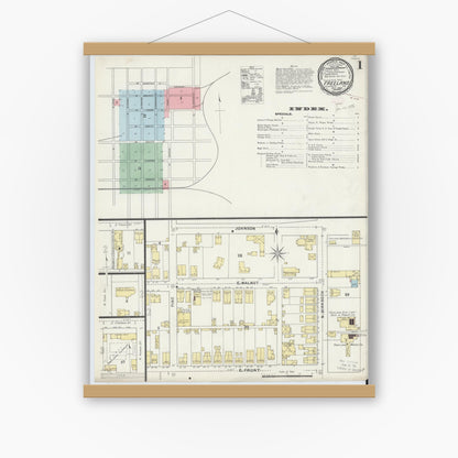 Old map wall art mockup — magnetic wood frame on white wall — Sanborn Fire Insurance Map from Freeland, Luzerne County, Pennsylvania (1895) - Complete Map Set