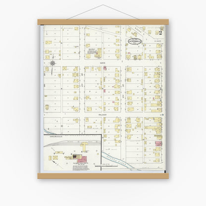 Old map wall art mockup — magnetic wood frame on white wall — Sanborn Fire Insurance Map from Jacksonville, Athens County, Ohio (1913), Sheet #0002