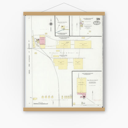 Old map wall art mockup — magnetic wood frame on white wall — Sanborn Fire Insurance Map from Cairo, Alexander County, Illinois (1914), Sheet #0039