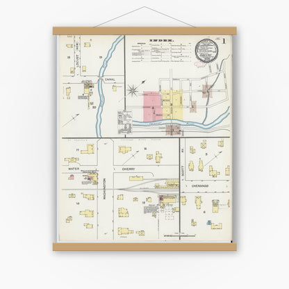 Old map wall art mockup — magnetic wood frame on white wall — Sanborn Fire Insurance Map from Greene, Chenango County, New York (1892) - Complete Map Set