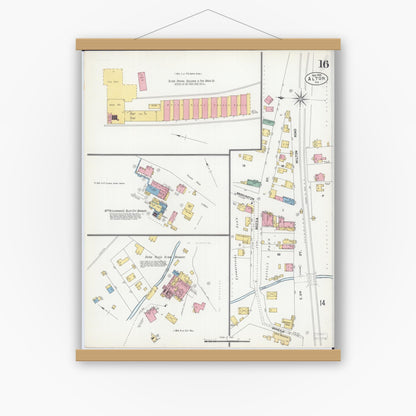 Old map wall art mockup — magnetic wood frame on white wall — Sanborn Fire Insurance Map from Alton, Madison County, Illinois (1902), Sheet #0016