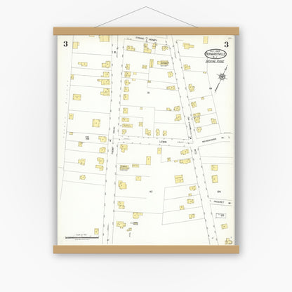 Old map wall art mockup — magnetic wood frame on white wall — Sanborn Fire Insurance Map from Bernardsville, Somerset County, New Jersey (1923), Sheet #0003