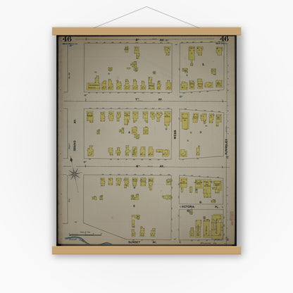 Old map wall art mockup — magnetic wood frame on white wall — Sanborn Fire Insurance Map from New Jersey Coast, New Jersey Coast, New Jersey (1890), Sheet #0046
