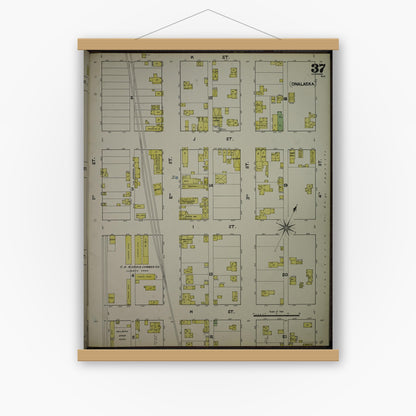 Old map wall art mockup — magnetic wood frame on white wall — Sanborn Fire Insurance Map from La Crosse, La Crosse County, Wisconsin (1891), Sheet #0037