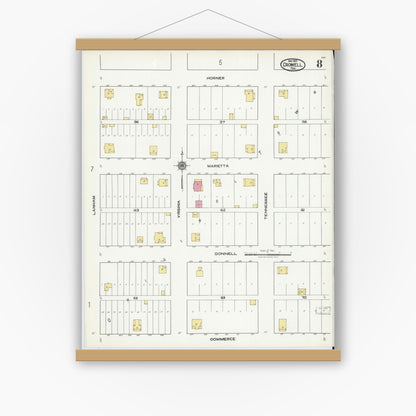 Old map wall art mockup — magnetic wood frame on white wall — Sanborn Fire Insurance Map from Crowell, Foard County, Texas (1921), Sheet #0008