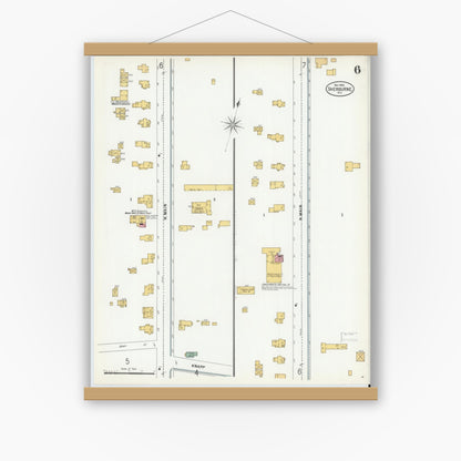 Old map wall art mockup — magnetic wood frame on white wall — Sanborn Fire Insurance Map from Sherburne, Chenango County, New York (1900), Sheet #0006