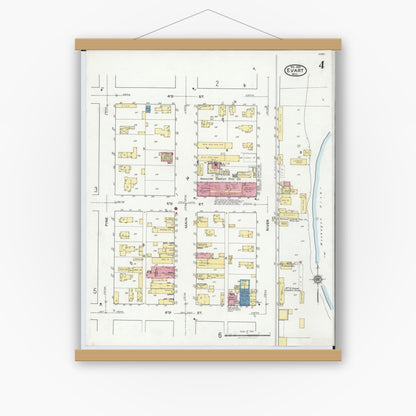 Old map wall art mockup — magnetic wood frame on white wall — Sanborn Fire Insurance Map from Evart, Osceola County, Michigan (1920), Sheet #0004