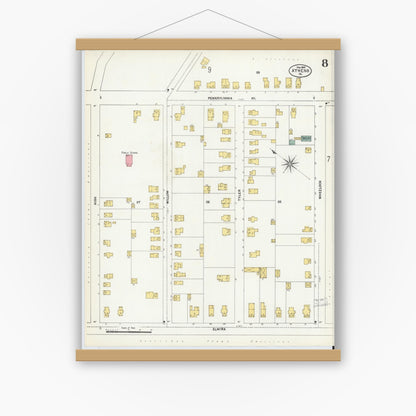 Old map wall art mockup — magnetic wood frame on white wall — Sanborn Fire Insurance Map from Athens, Bradford County, Pennsylvania (1903), Sheet #0008