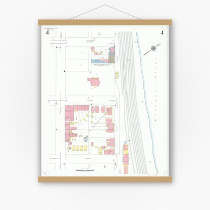 Old map wall art mockup — magnetic wood frame on white wall — Sanborn Fire Insurance Map from Jefferson City, Cole County, Missouri (1939), Sheet #0004