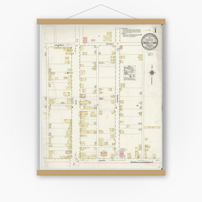 Old map wall art mockup — magnetic wood frame on white wall — Sanborn Fire Insurance Map from Carrolltown, Cambria County, Pennsylvania (1910) - Complete Map Set