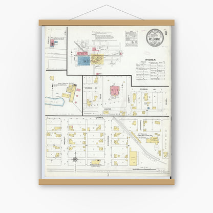 Old map wall art mockup — magnetic wood frame on white wall — Sanborn Fire Insurance Map from McComb, Hancock County, Ohio (1910), Sheet #0001