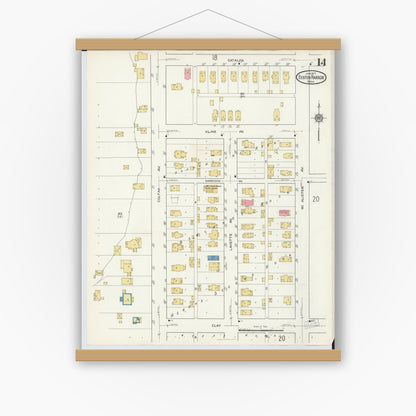 Old map wall art mockup — magnetic wood frame on white wall — Sanborn Fire Insurance Map from Benton Harbor, Berrien County, Michigan (1917), Sheet #0014