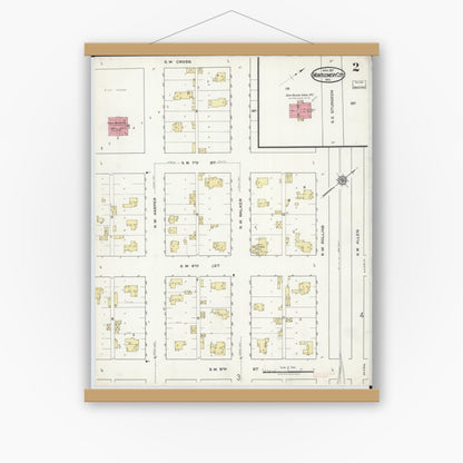 Old map wall art mockup — magnetic wood frame on white wall — Sanborn Fire Insurance Map from Montgomery City, Montgomery County, Missouri (1917), Sheet #0002