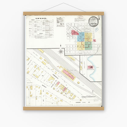 Old map wall art mockup — magnetic wood frame on white wall — Sanborn Fire Insurance Map from Chariton, Lucas County, Iowa (1899) â€” Complete Set