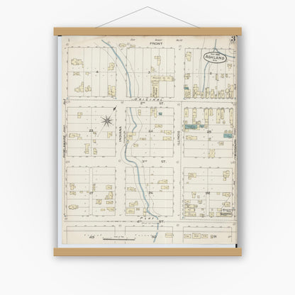 Old map wall art mockup — magnetic wood frame on white wall — Sanborn Fire Insurance Map from Ashland, Ashland County, Wisconsin (1886), Sheet #0003