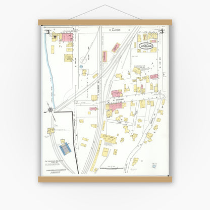 Old map wall art mockup — magnetic wood frame on white wall — Sanborn Fire Insurance Map from Loveland, Clermont, Hamilton, And Warren County, Ohio (1923), Sheet #0003