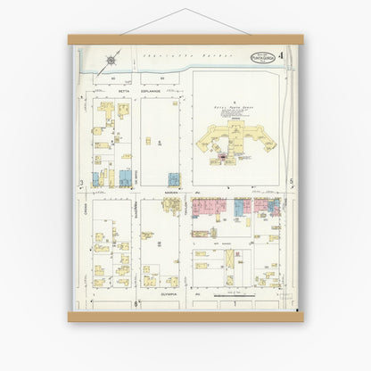 Old map wall art mockup — magnetic wood frame on white wall — Sanborn Fire Insurance Map from Punta Gorda, Charlotte County, Florida (1914), Sheet #0004