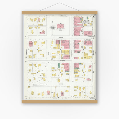 Old map wall art mockup — magnetic wood frame on white wall — Sanborn Fire Insurance Map from Lagrange, LaGrange County, Indiana (1901), Sheet #0005