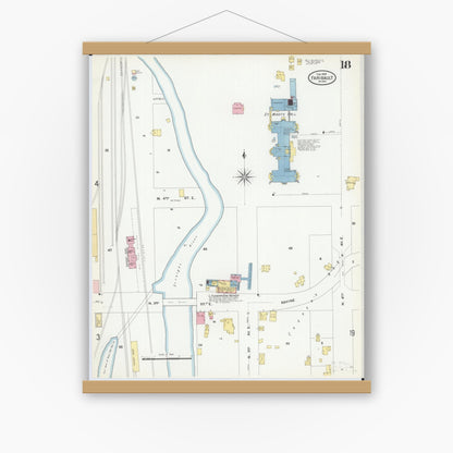 Old map wall art mockup — magnetic wood frame on white wall — Sanborn Fire Insurance Map from Faribault, Rice County, Minnesota (1909), Sheet #0018