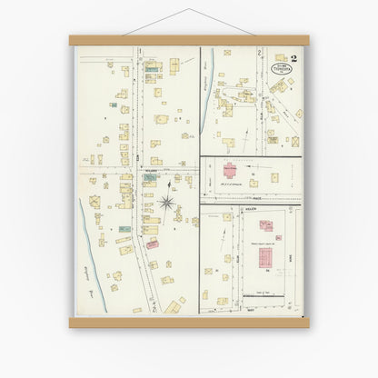 Old map wall art mockup — magnetic wood frame on white wall — Sanborn Fire Insurance Map from Tionesta, Forest County, Pennsylvania (1906), Sheet #0002