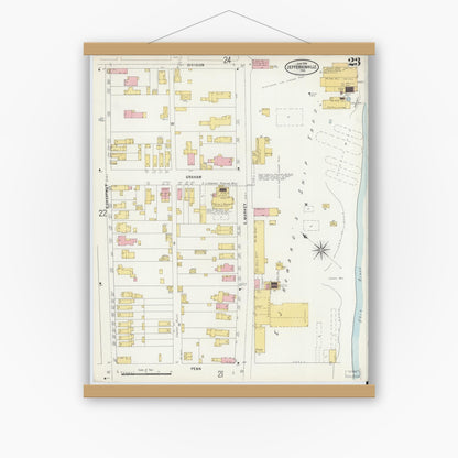 Old map wall art mockup — magnetic wood frame on white wall — Sanborn Fire Insurance Map from Jeffersonville, Clark County, Indiana (1898), Sheet #0023