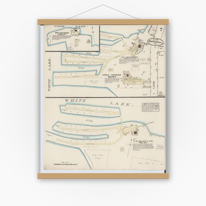 Old map wall art mockup — magnetic wood frame on white wall — Sanborn Fire Insurance Map from Montague, Muskegon County, Michigan (1883), Sheet #0007