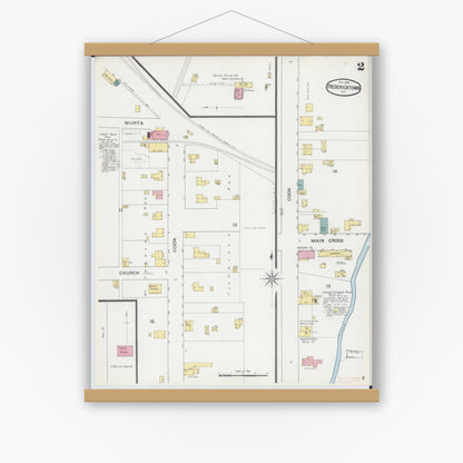 Old map wall art mockup — magnetic wood frame on white wall — Sanborn Fire Insurance Map from Fredericktown, Madison County, Missouri (1893), Sheet #0002