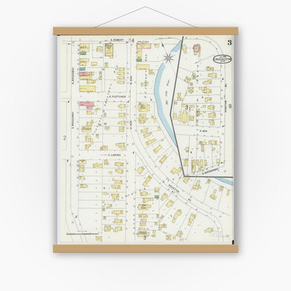Old map wall art mockup — magnetic wood frame on white wall — Sanborn Fire Insurance Map from Crookston, Polk County, Minnesota (1896), Sheet #0003