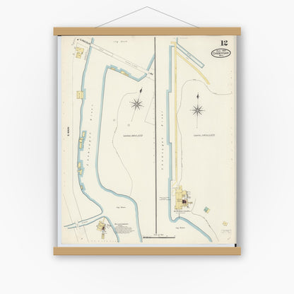 Old map wall art mockup — magnetic wood frame on white wall — Sanborn Fire Insurance Map from Cheboygan, Cheboygan County, Michigan (1907), Sheet #0012