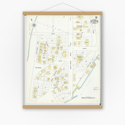 Old map wall art mockup — magnetic wood frame on white wall — Sanborn Fire Insurance Map from South Haven, Van Buren County, Michigan (1908), Sheet #0008