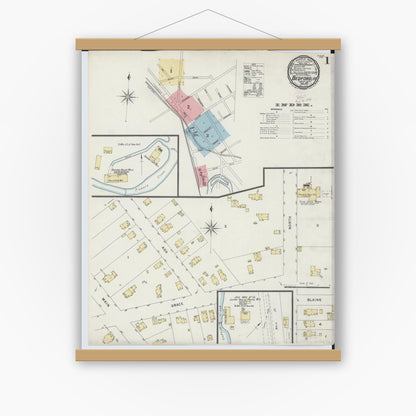 Old map wall art mockup — magnetic wood frame on white wall — Sanborn Fire Insurance Map from Bedford, Cuyahoga County, Ohio (1896), Sheet #0001