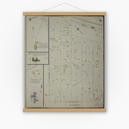 Old map wall art mockup — magnetic wood frame on white wall — Sanborn Fire Insurance Map from Clark's Summit, Lackawanna County, Pennsylvania (1942), Sheet #0009