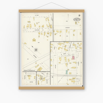 Old map wall art mockup — magnetic wood frame on white wall — Sanborn Fire Insurance Map from Cheboygan, Cheboygan County, Michigan (1907), Sheet #0009