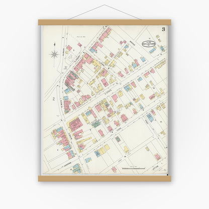 Old map wall art mockup — magnetic wood frame on white wall — Sanborn Fire Insurance Map from Doylestown, Bucks County, Pennsylvania (1896), Sheet #0003
