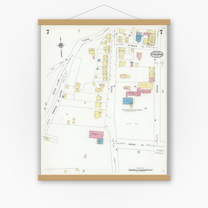 Old map wall art mockup — magnetic wood frame on white wall — Sanborn Fire Insurance Map from Ossining, Westchester County, New York (1924), Sheet #0007