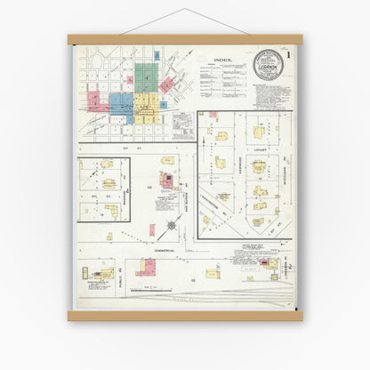 Old map wall art mockup — magnetic wood frame on white wall — Sanborn Fire Insurance Map from Lebanon, Laclede County, Missouri (1910), Sheet #0001