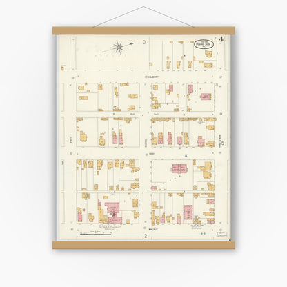 Old map wall art mockup — magnetic wood frame on white wall — Sanborn Fire Insurance Map from Rising Sun, Ohio County, Indiana (1906), Sheet #0004