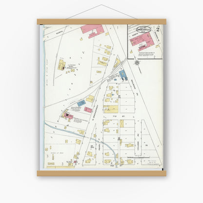 Old map wall art mockup — magnetic wood frame on white wall — Sanborn Fire Insurance Map from Spencerville, Allen County, Ohio (1921), Sheet #0002