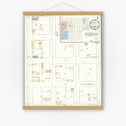 Old map wall art mockup — magnetic wood frame on white wall — Sanborn Fire Insurance Map from National City, San Diego County, California (1899) - Complete Map Set