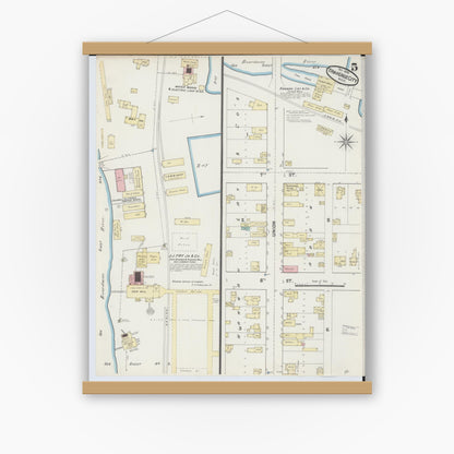 Old map wall art mockup — magnetic wood frame on white wall — Sanborn Fire Insurance Map from Traverse City, Grand Traverse County, Michigan (1890), Sheet #0005