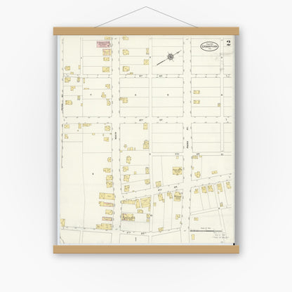 Old map wall art mockup — magnetic wood frame on white wall — Sanborn Fire Insurance Map from Grampian, Clearfield County, Pennsylvania (1910), Sheet #0002