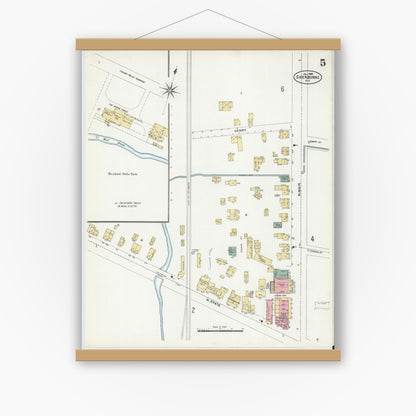 Old map wall art mockup — magnetic wood frame on white wall — Sanborn Fire Insurance Map from Sherburne, Chenango County, New York (1906), Sheet #0005