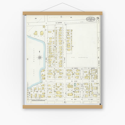 Old map wall art mockup — magnetic wood frame on white wall — Sanborn Fire Insurance Map from Ishpeming, Marquette County, Michigan (1897), Sheet #0003