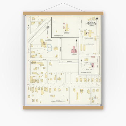 Old map wall art mockup — magnetic wood frame on white wall — Sanborn Fire Insurance Map from Greenwich, Huron County, Ohio (1911), Sheet #0002